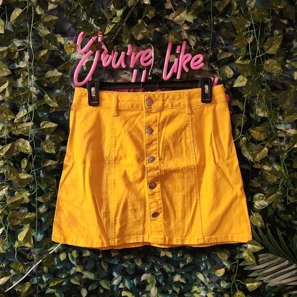 Celebrity Pink Button Down Golden Yellow Skirt